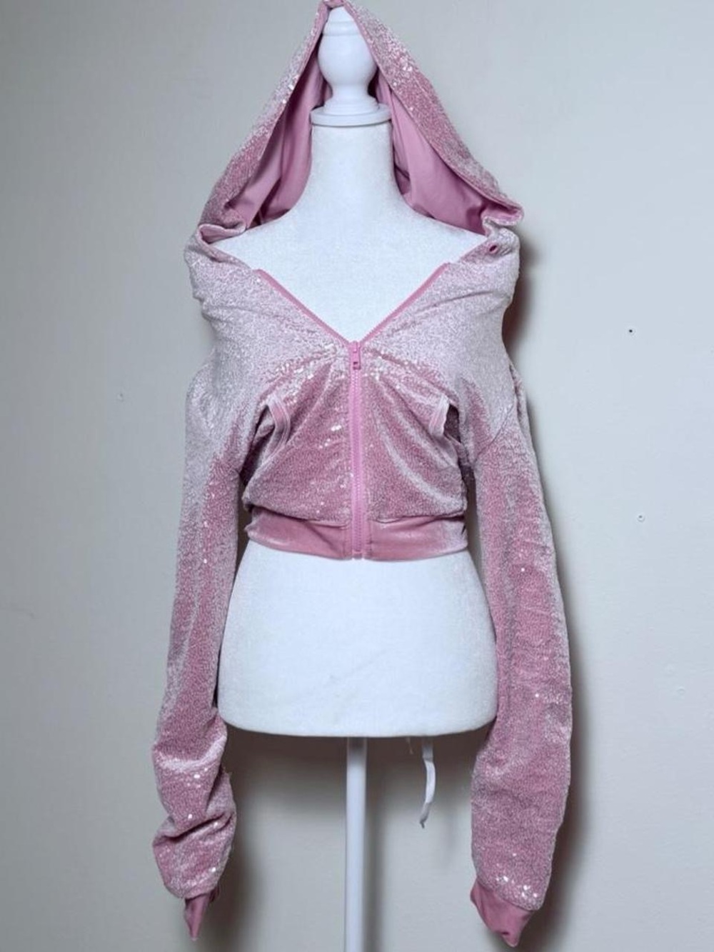 Pink Sparkle Hooded Crop Jacket - Women Tops